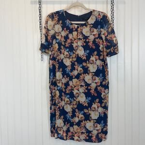 J. Crew Womens Blue Antique Floral 100% Silk Mini Shift Dress Size XS